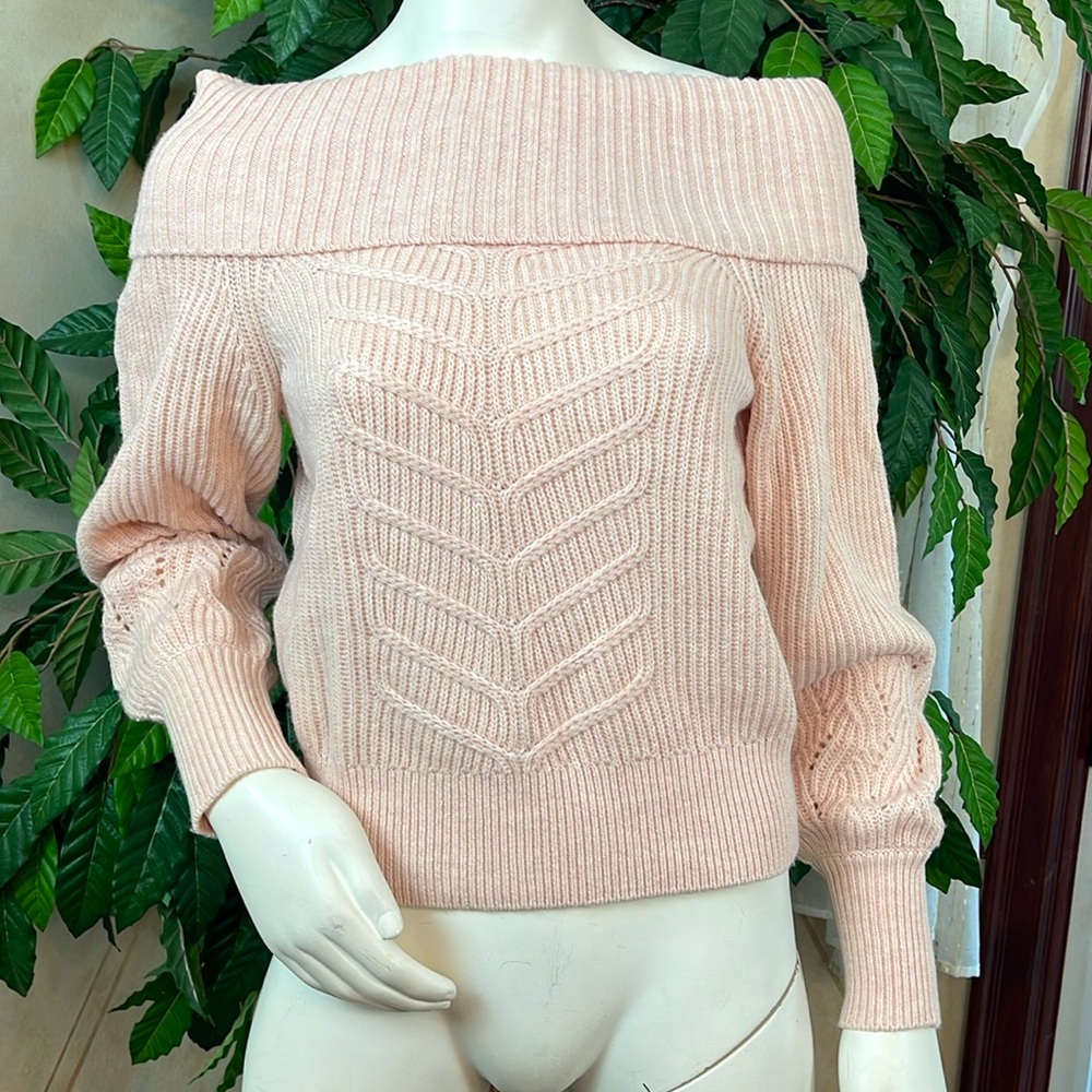 WHBM BLUSH OFF-THE-SHOULDER CABLE KNIT SWEATER - Picture 6 of 12